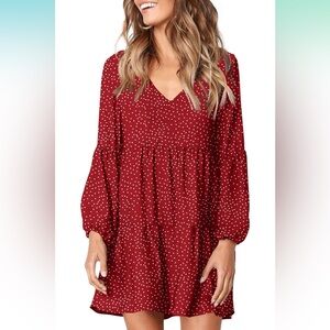 Amazon Chic Long Sleeve Red Polka Dot Dress